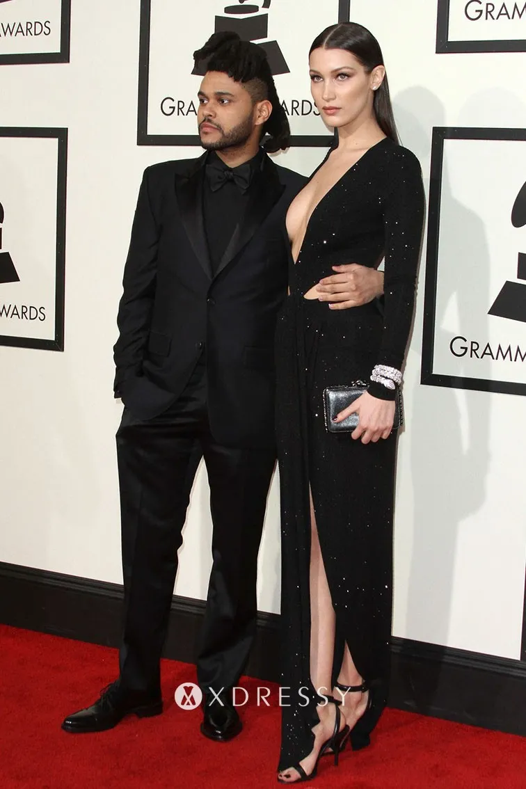 Bella Hadid cut out black dress at Grammys 2016 Bella Hadid cut out black dress at Grammys 2016