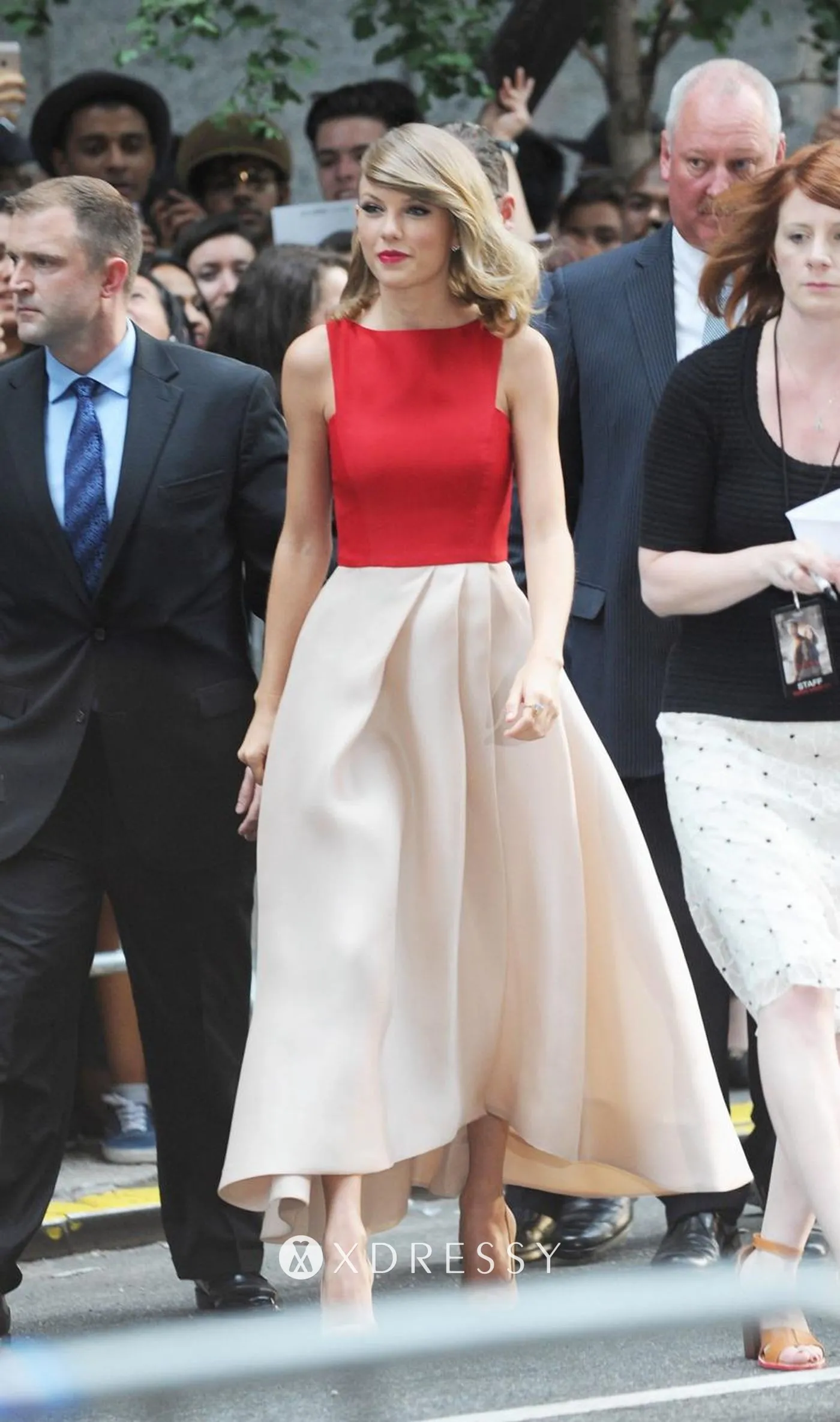 Taylor Swift red and champagne two tone dress Taylor Swift red and champagne two tone dress