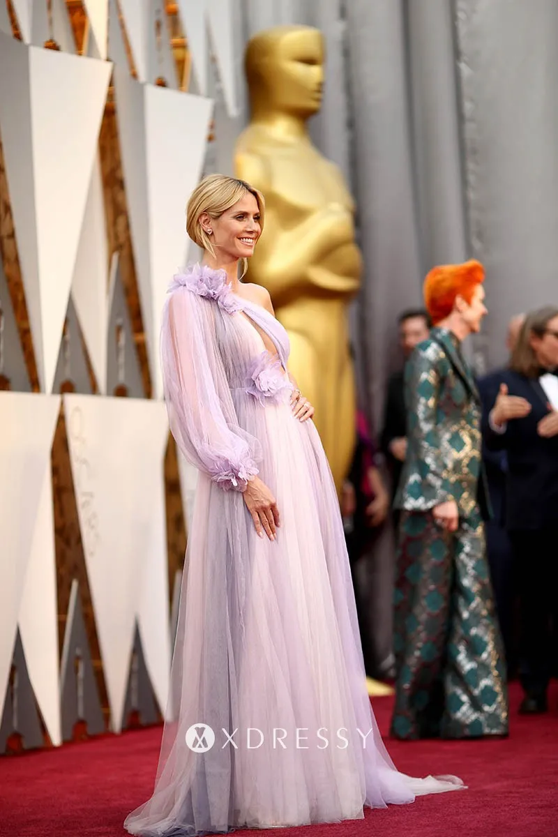 Heidi Klum lavender tulle red carpet dress at Oscars 2016