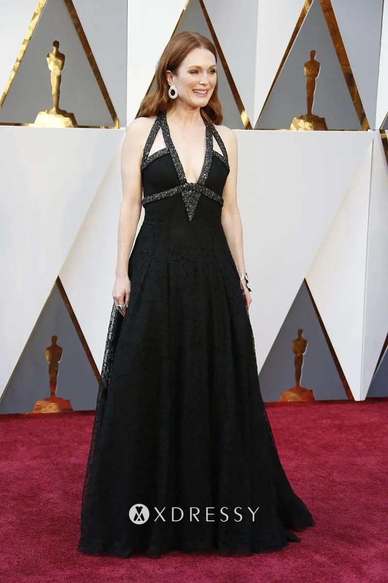 Julianne Moore black lace celebrity prom dress Julianne Moore black lace celebrity prom dress
