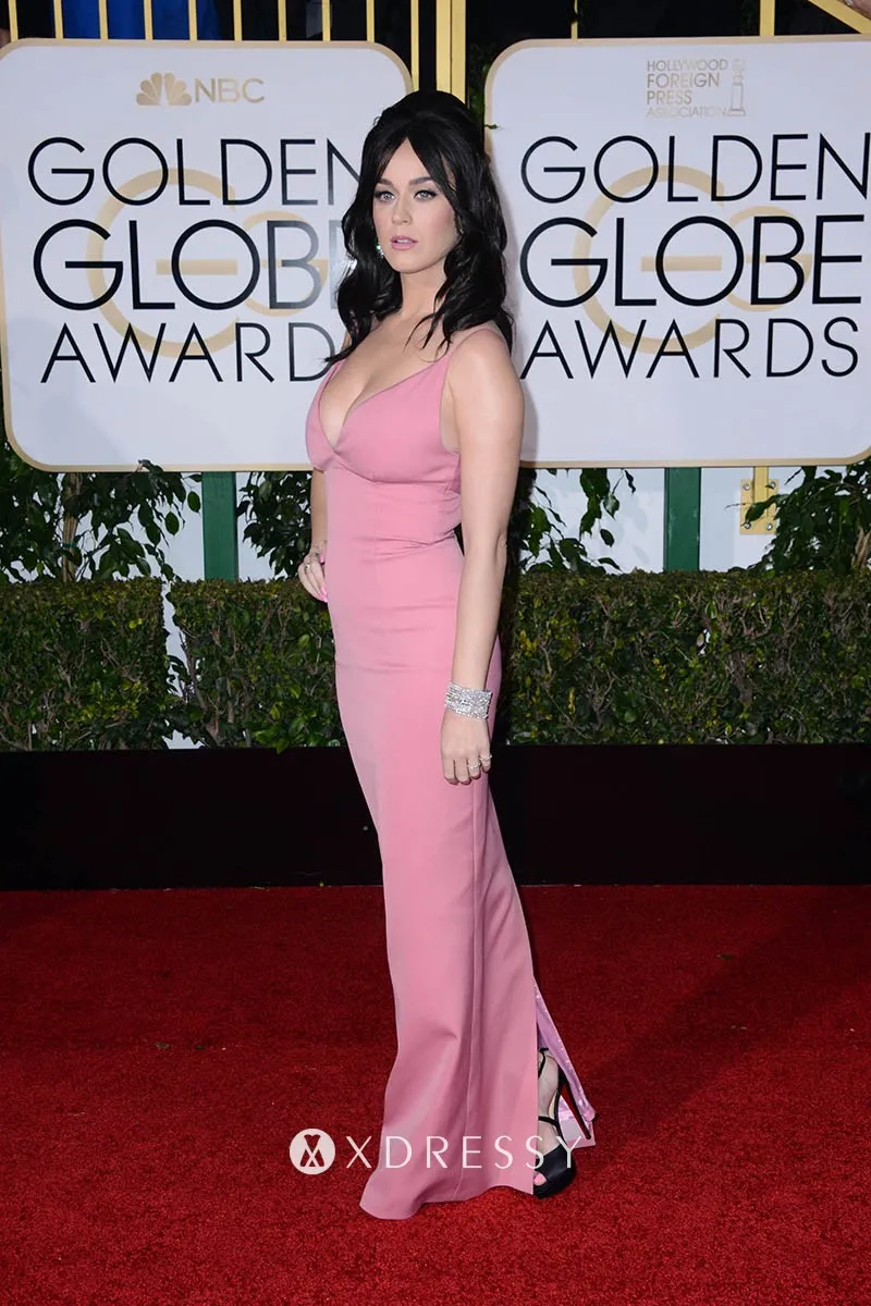 Katy Perry pastel pink satin sheath long wedding guest dress Katy Perry pastel pink satin sheath long wedding guest dress
