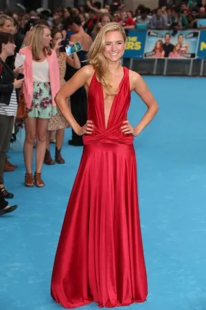 Kimberly Garner sexy red satin dress at We are the Millers Premiere 2013