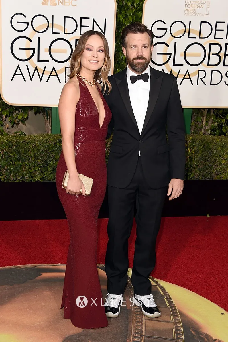 Olivia Wilde vermilion dress at Golden Globes 2016 Olivia Wilde vermilion dress at Golden Globes 2016