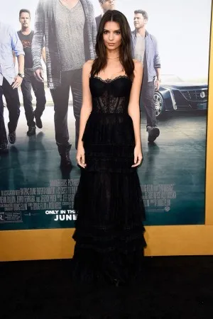Emily Ratajkowski black lace red carpet dress at Premiere Entourage Warner Bros