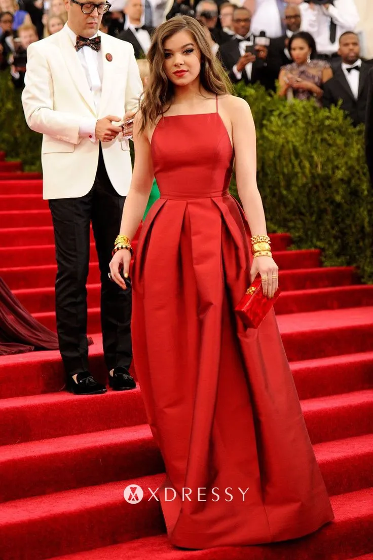 Hailee Steinfeld red satin dress at Met Gala 2015