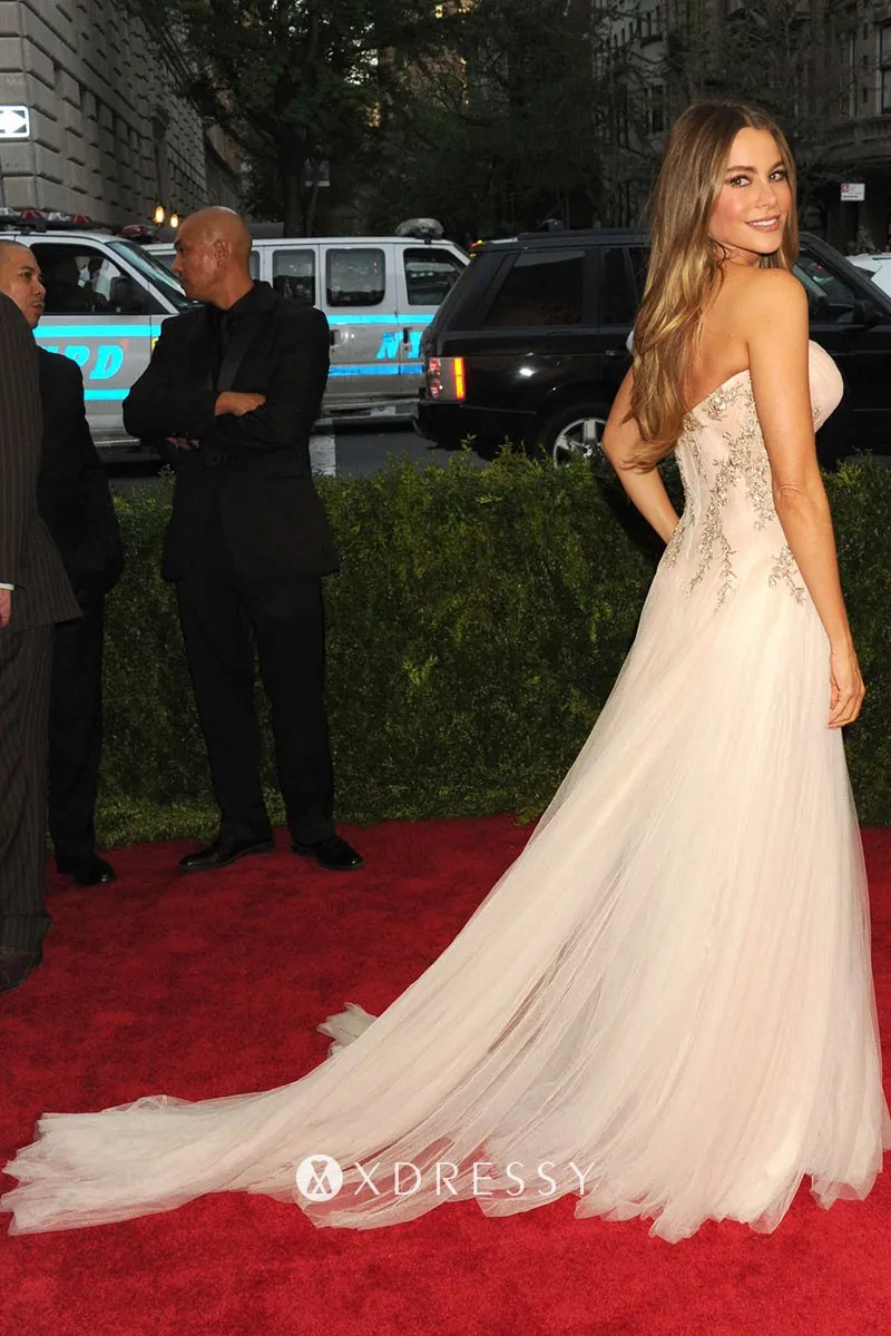Sofia Vergara blush tulle red carpet prom dress Sofia Vergara blush tulle red carpet prom dress