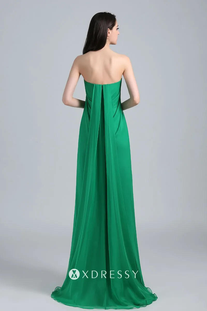 green chiffon A line long evening prom dress