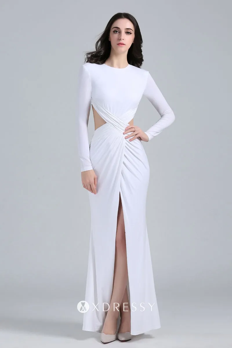 Criss cross cut out high slit long prom gown