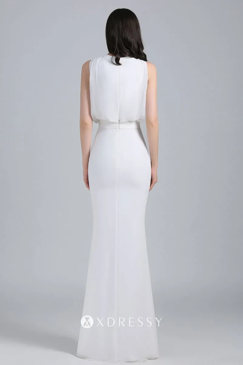 White chiffon closed back sheath long dress White chiffon closed back sheath long dress