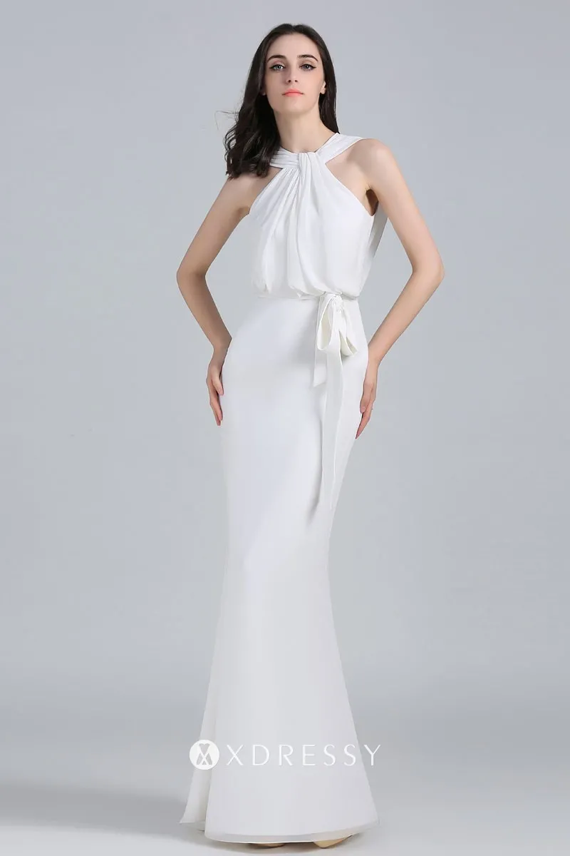 White chiffon halter strap sheath long semi formal dress White chiffon halter strap sheath long semi formal dress