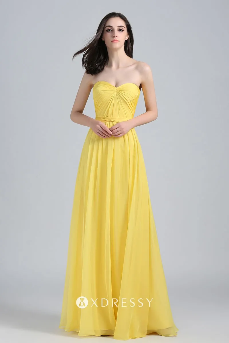 Pleated yellow chiffon simple A line long dress Pleated yellow chiffon simple A line long dress