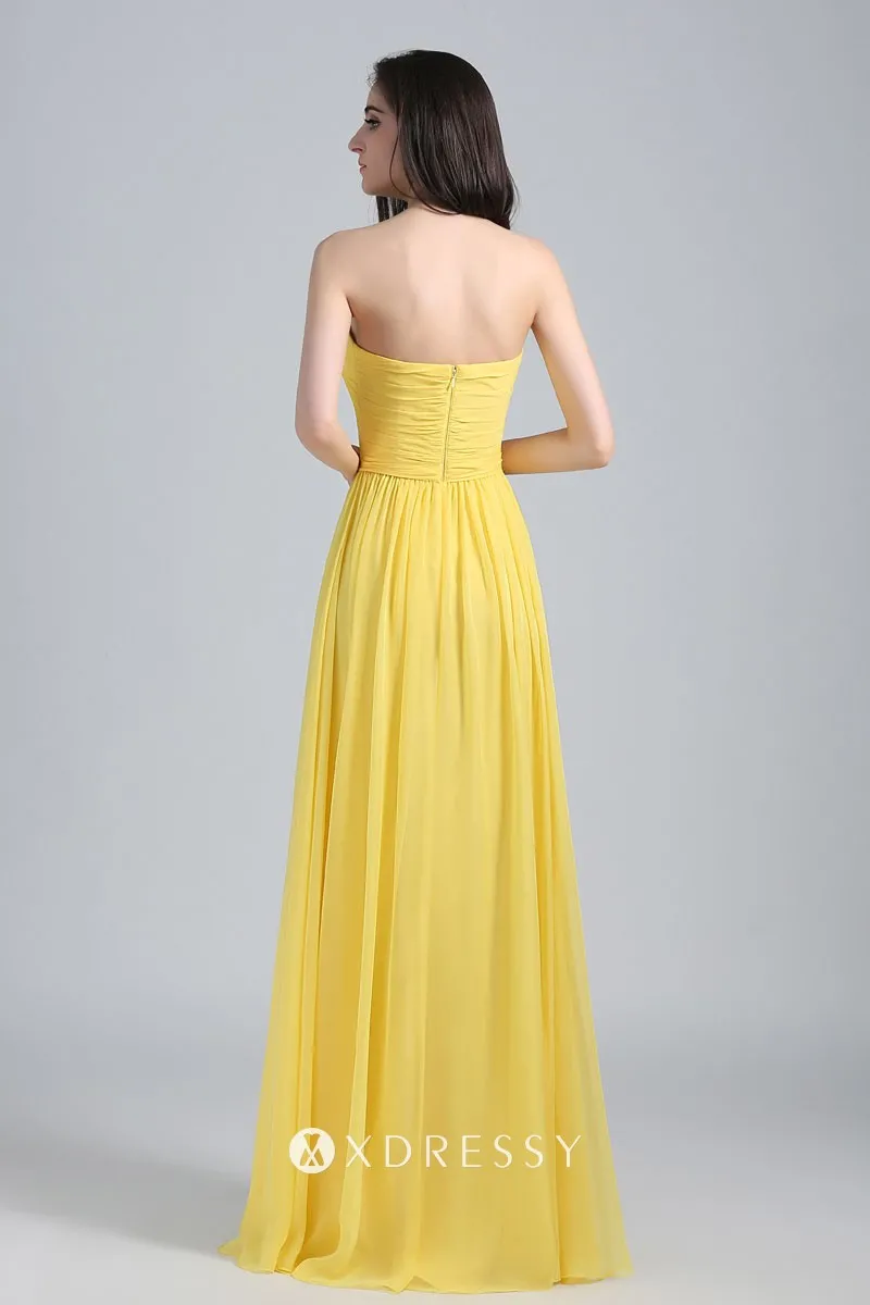 Yellow chiffon simple A line long party dress Yellow chiffon simple A line long party dress