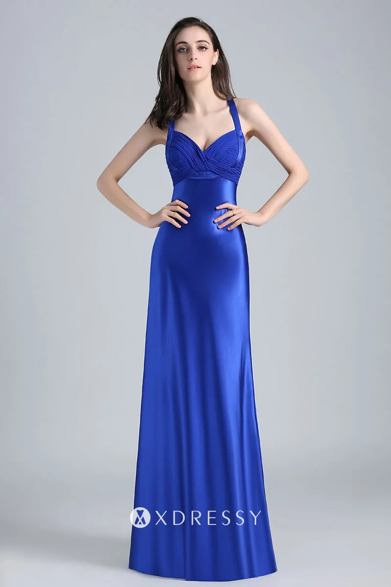 Nina Dobrev Elegant Royal Blue Satin A-line Dress - Xdressy