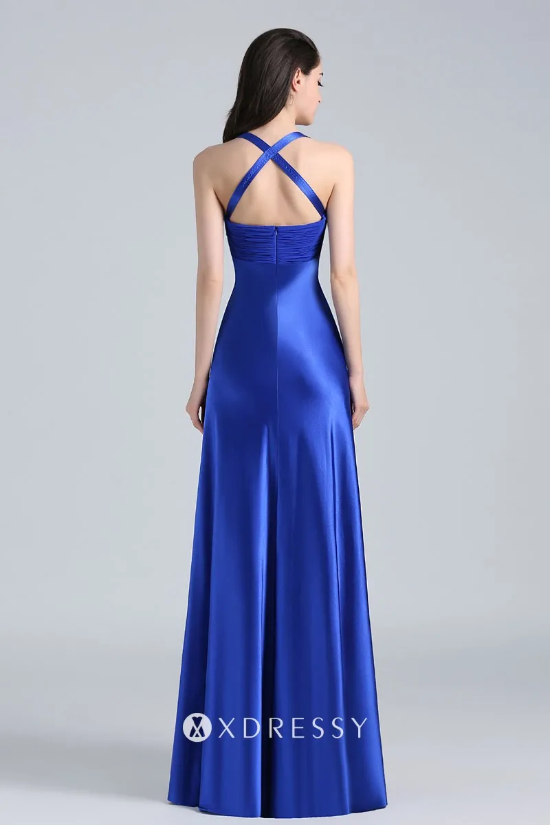 Nina Dobrev Elegant Royal Blue Satin Aline Dress Xdressy