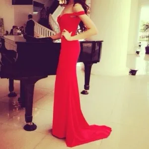 Popular red off the shoulder mermaid long evening prom formal dress