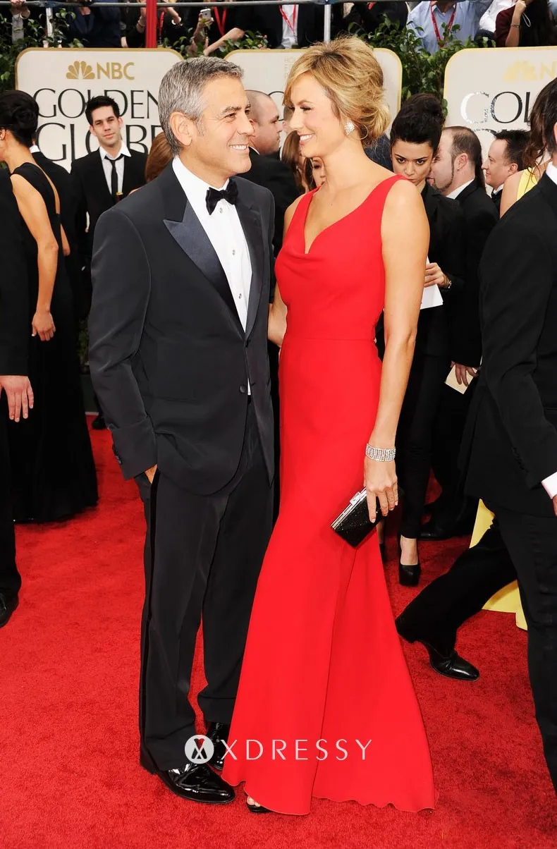 Stacy Keibler elegant cowl V neck red dress at Golden Globes 2012 Stacy Keibler elegant cowl V neck red dress at Golden Globes 2012