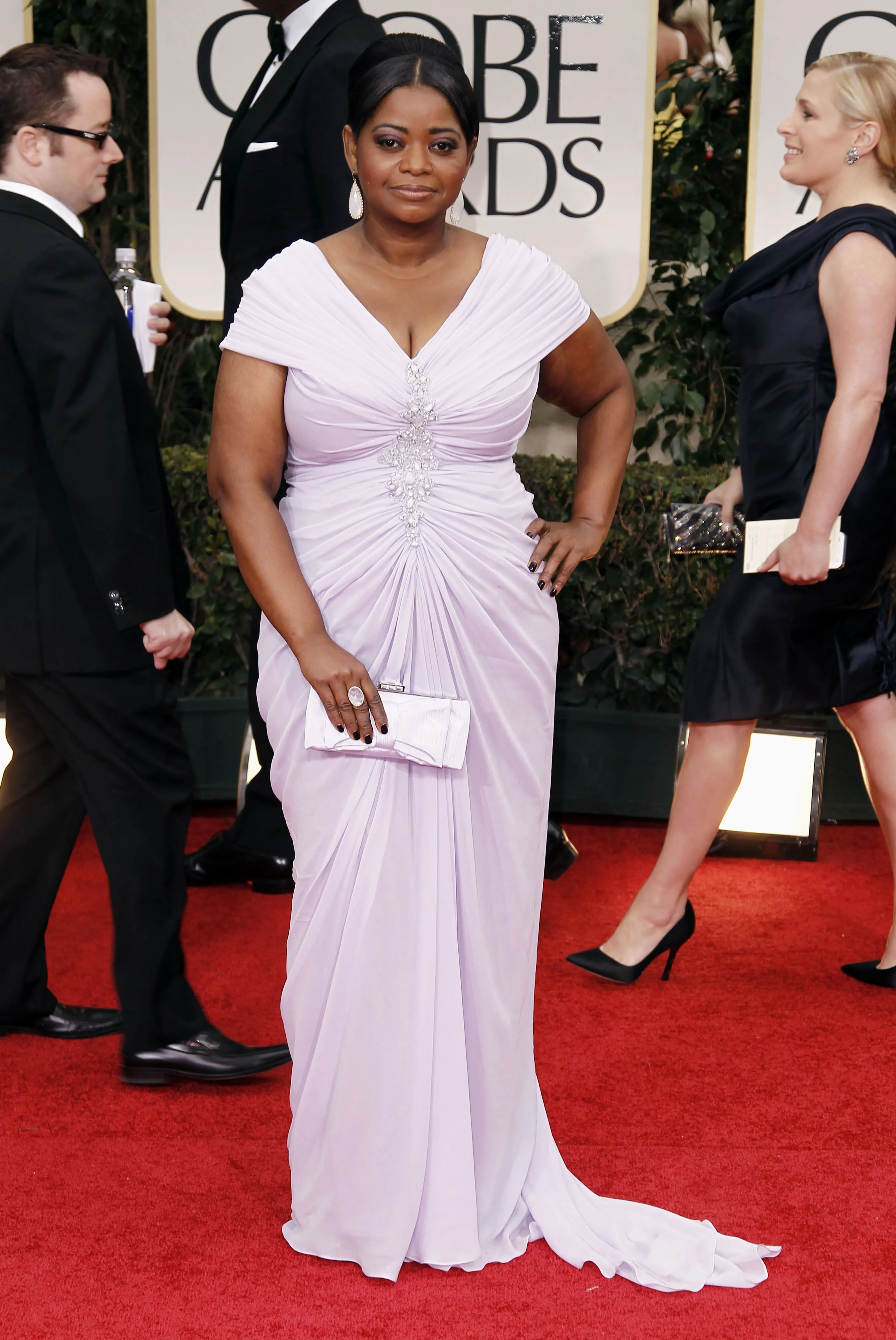 Octavia Spencer lilac plus size red carpet dress