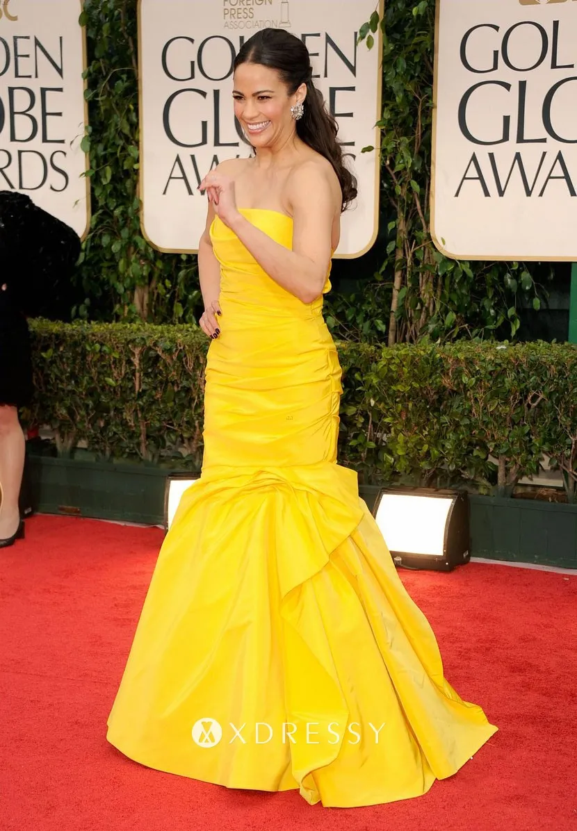 Paula Patton yellow satin red carpet evening formal gown Paula Patton yellow satin red carpet evening formal gown