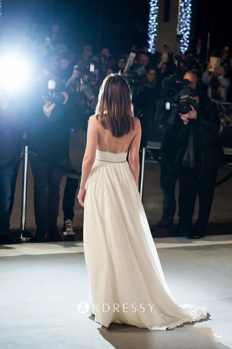 Dakota Johnson beaded low back A line long evening gown Dakota Johnson beaded low back A line long evening gown