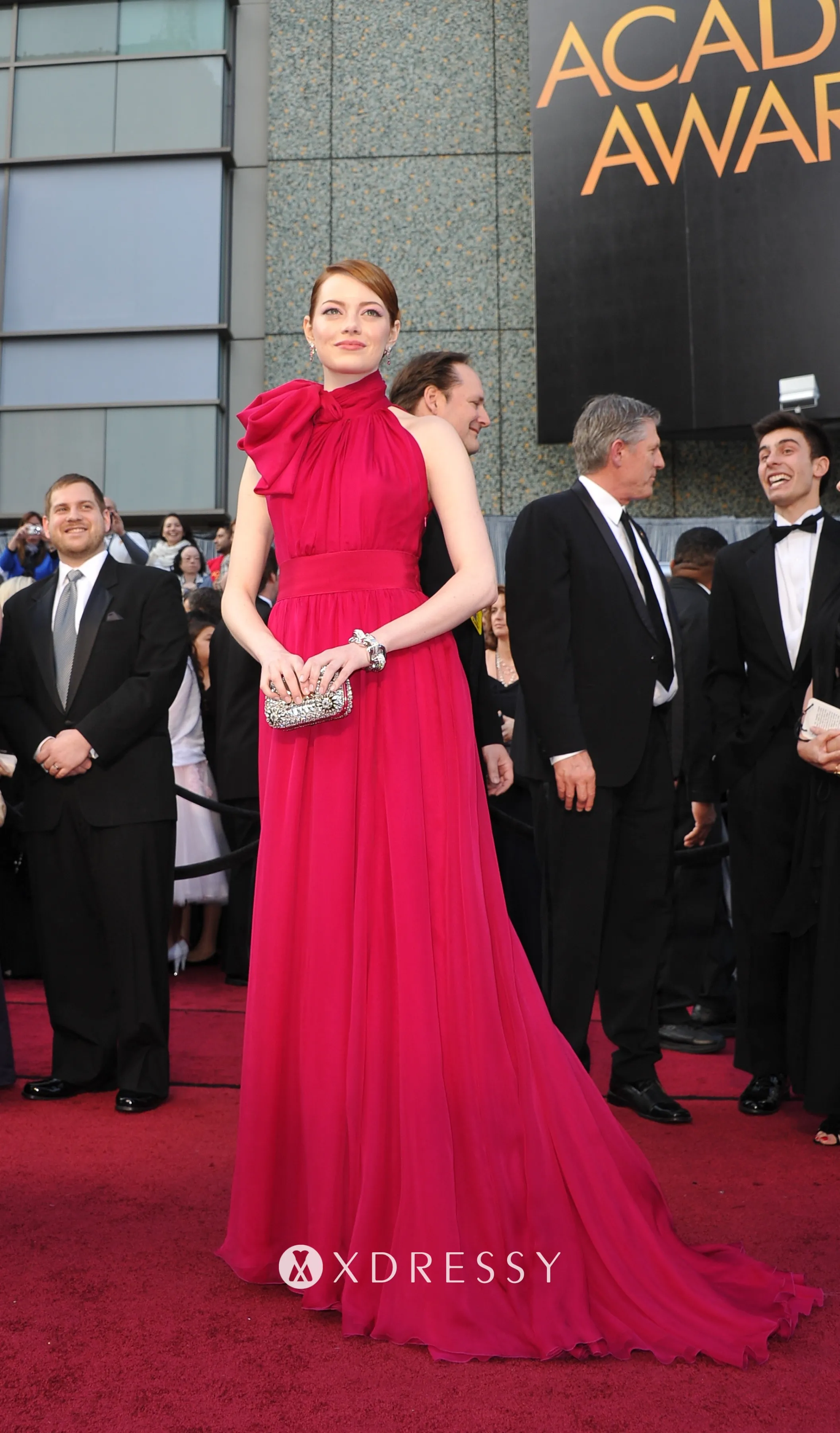 Emma Stone unique bowknot high neck floor length prom dress Emma Stone unique bowknot high neck floor length prom dress