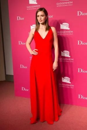 Emily Blunt red simple red carpet evening prom dress