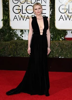 Kirsten Dunst sexy black red carpet dress at Golden Globes 2016