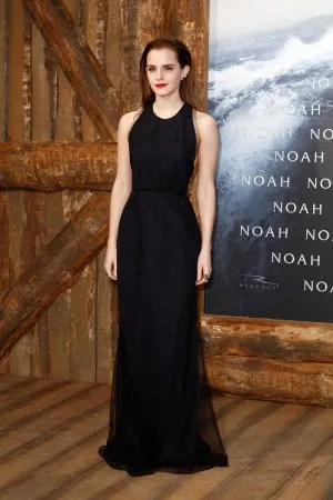 Emma Watson elegant black long red carpet dress at Berlin Premiere of Noah