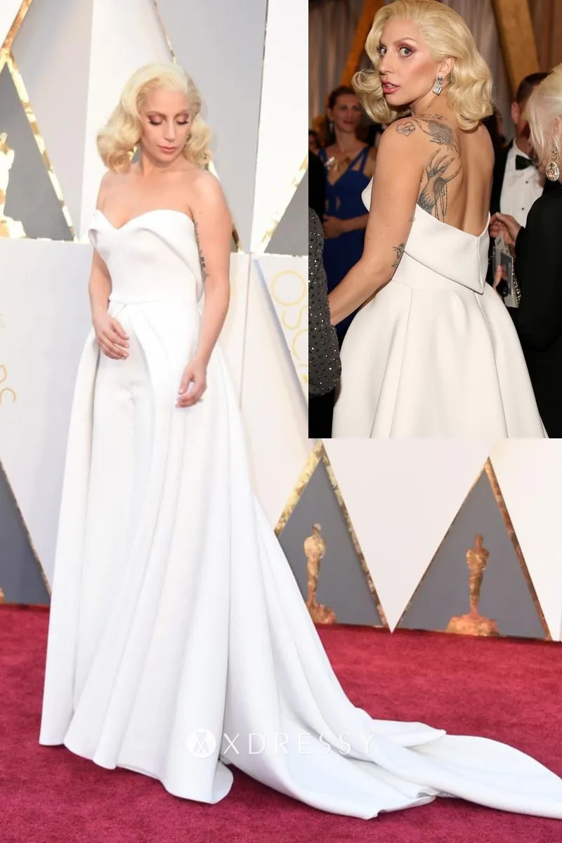 Lady Gaga unique ivory soft satin strapless culotte ress