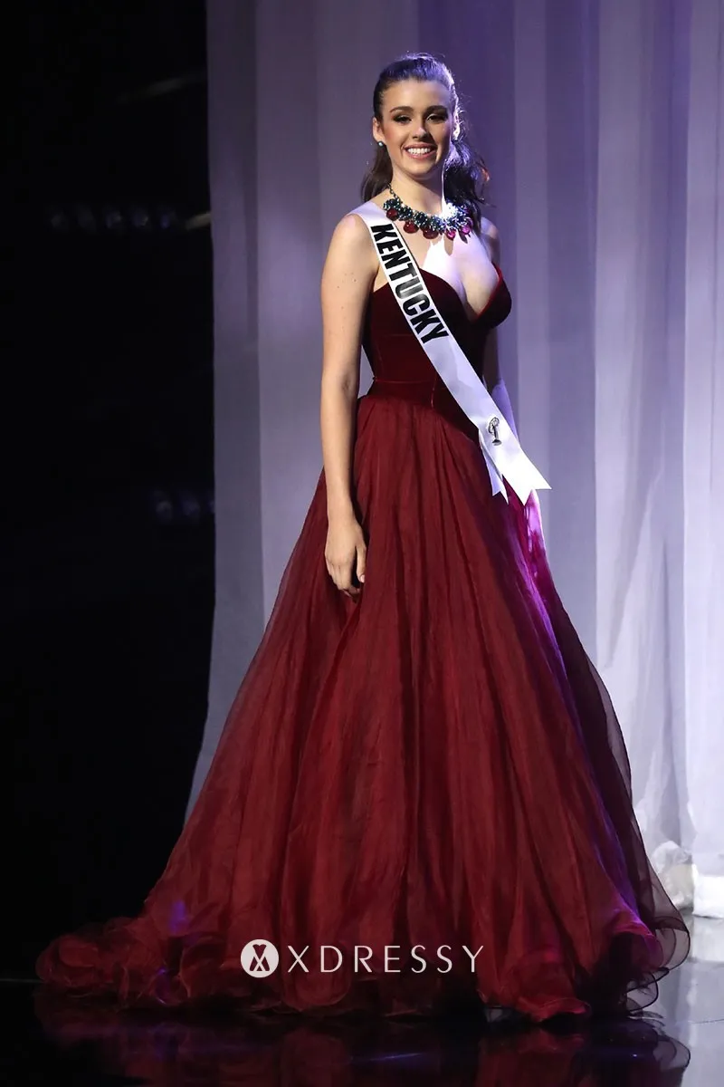 Burgundy strapless v neck pageant gown Burgundy strapless v neck pageant gown