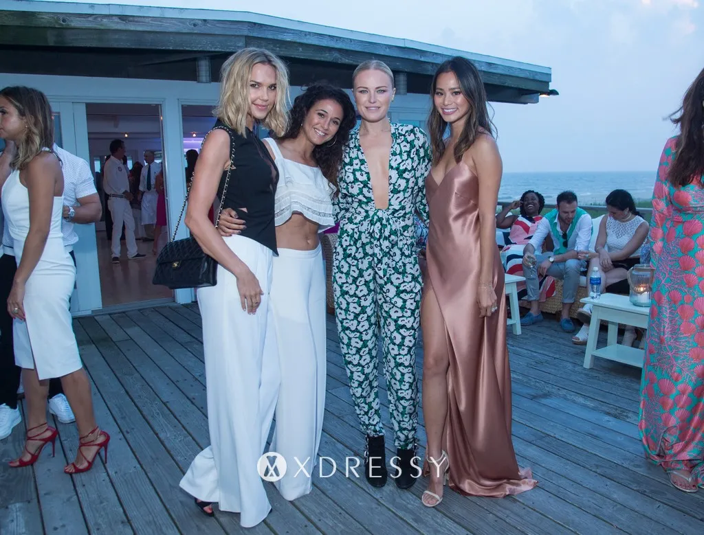 Jamie Chung sexy nude satin asymmetrical slit dress