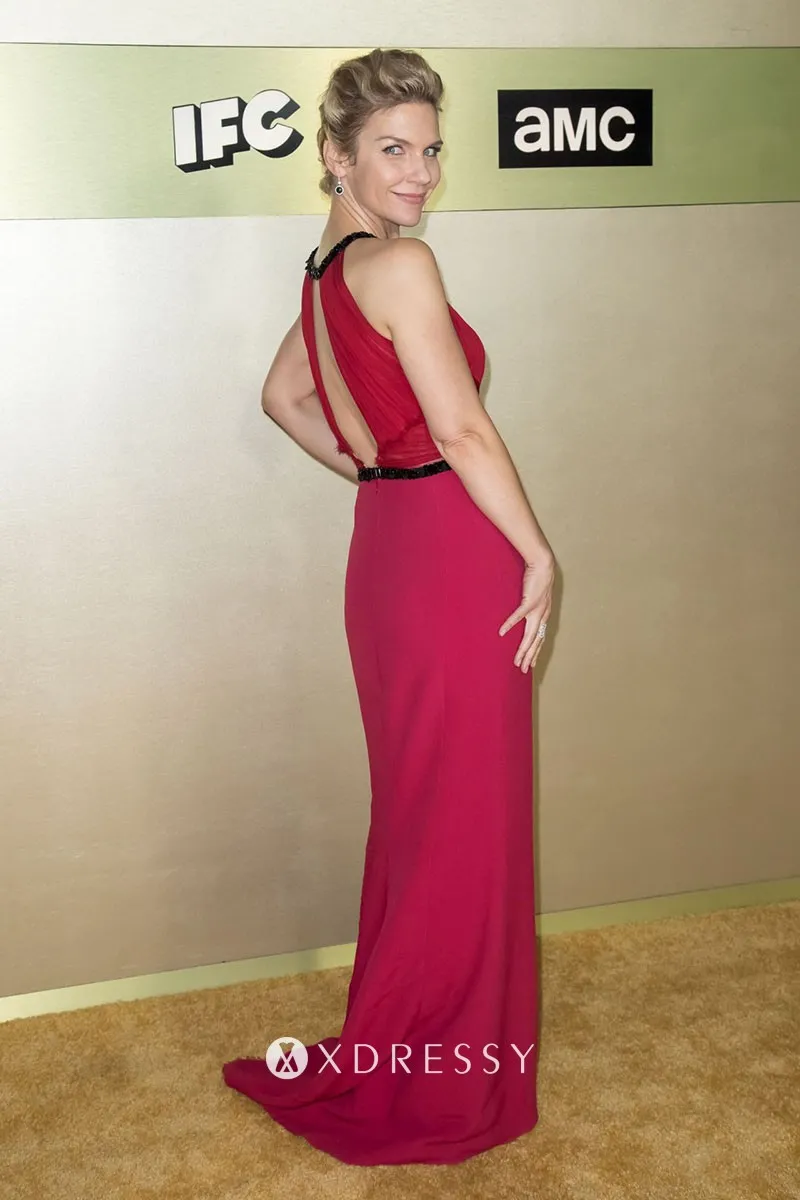 Rhea Seehorn red chiffon open back celebrity prom dress