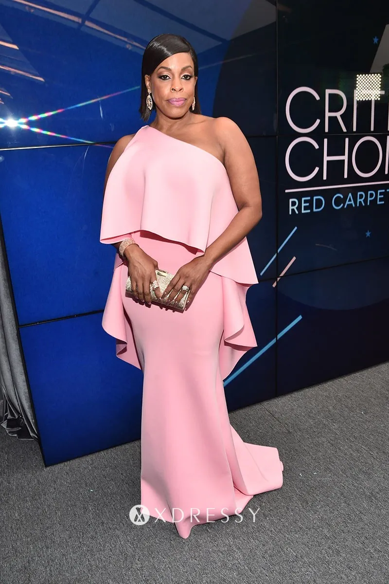 Niecy Nash ruffled pink one shoulder prom dress Niecy Nash ruffled pink one shoulder prom dress