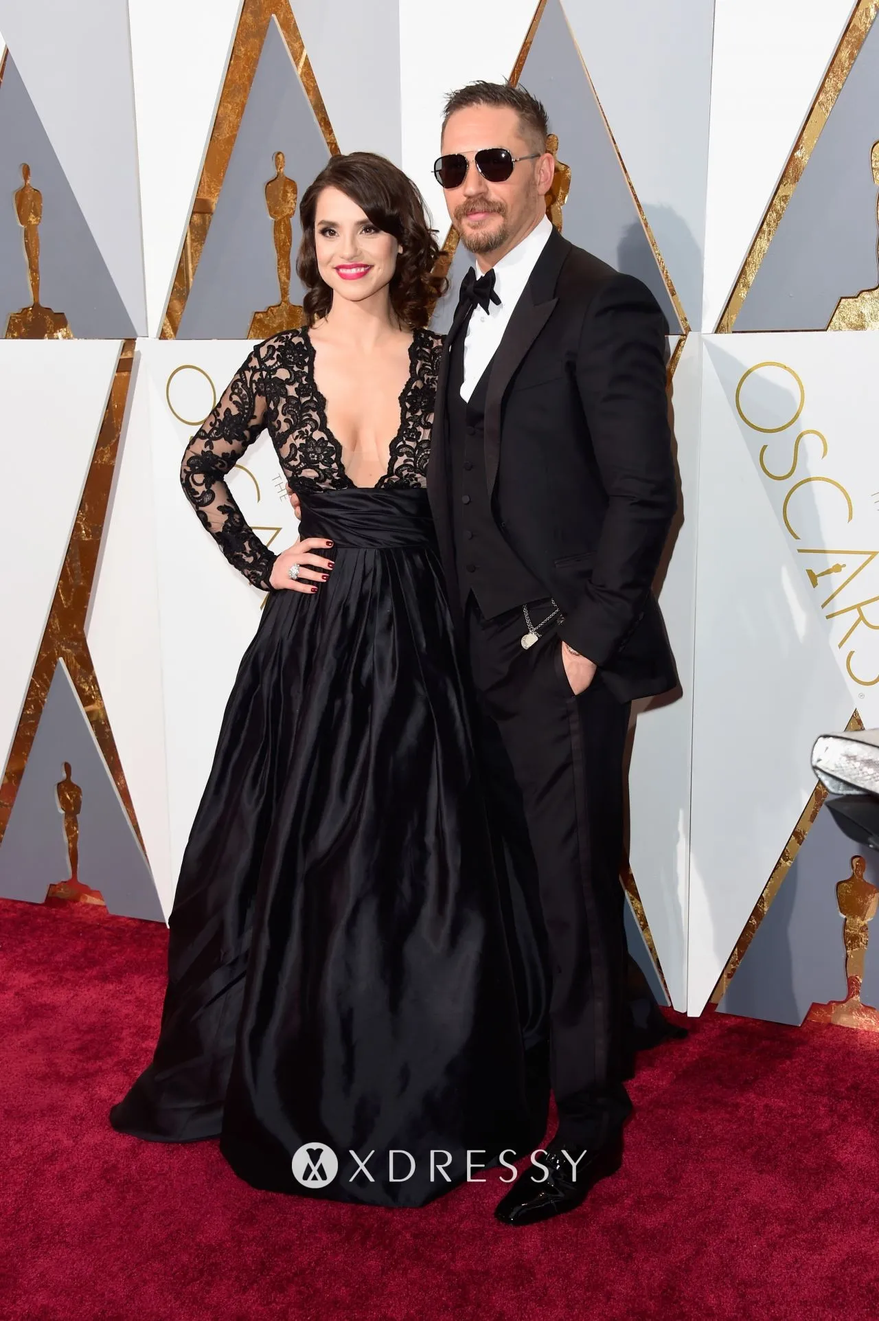 Charlotte Riley black lace and satin red carpet formal gown