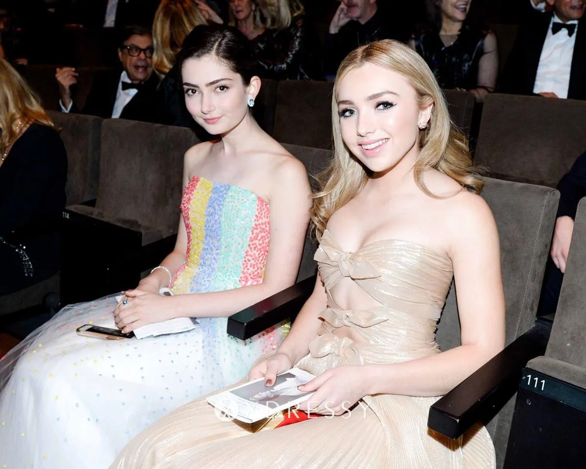 Emily Robinson rainbow sequinned white tulle fashion prom dress