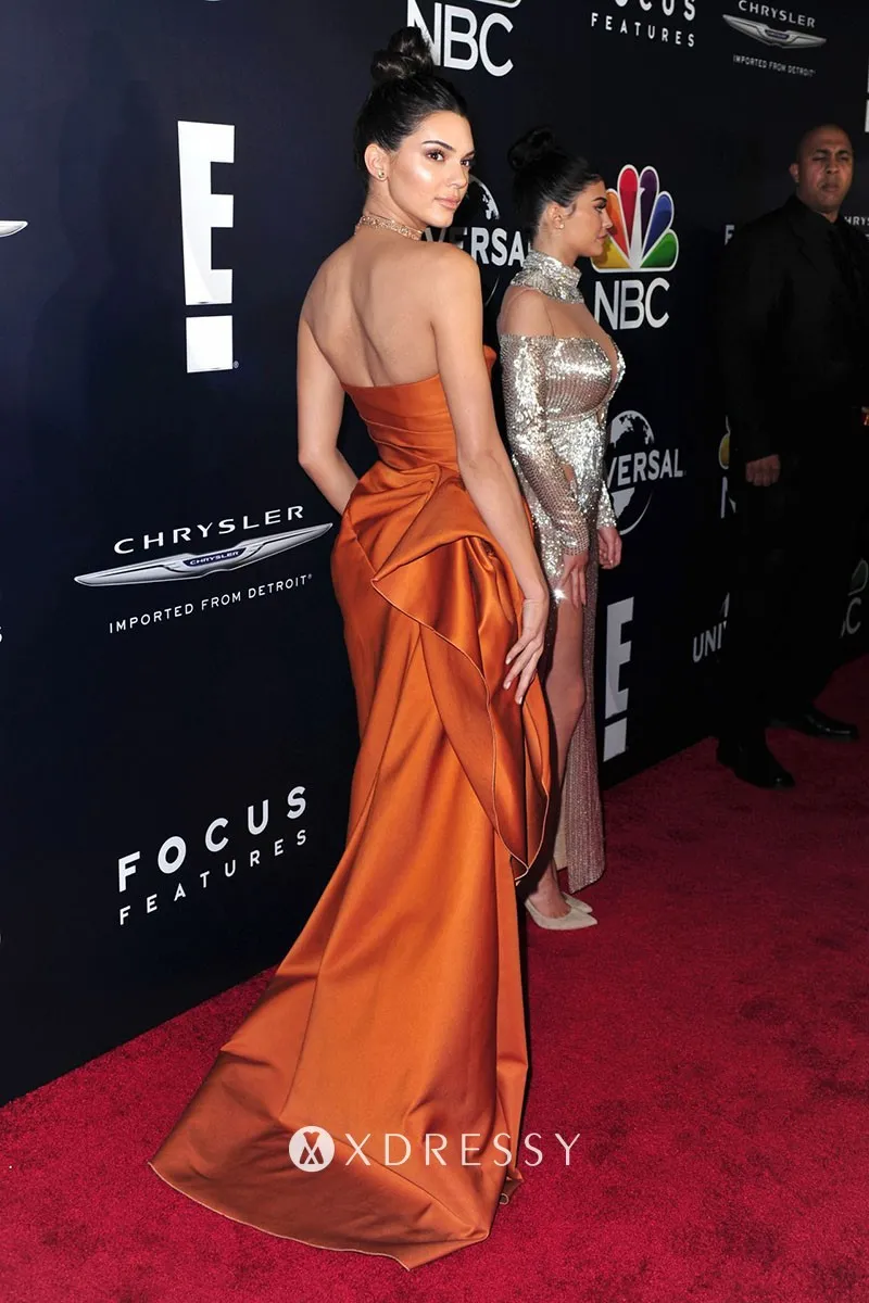 Kendall Jenner tangerine celebrity prom dress