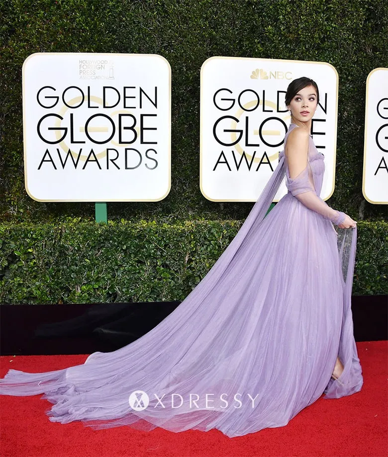 Hailee Steinfeld sheer lavender tulle long train prom dress Hailee Steinfeld sheer lavender tulle long train prom dress