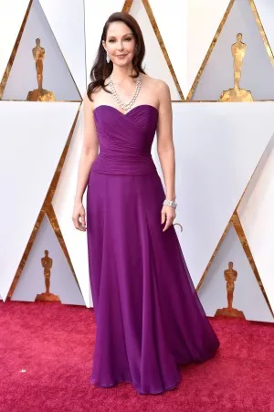 Ashley Judd purple chiffon red carpet dress for sale on Oscars 2018