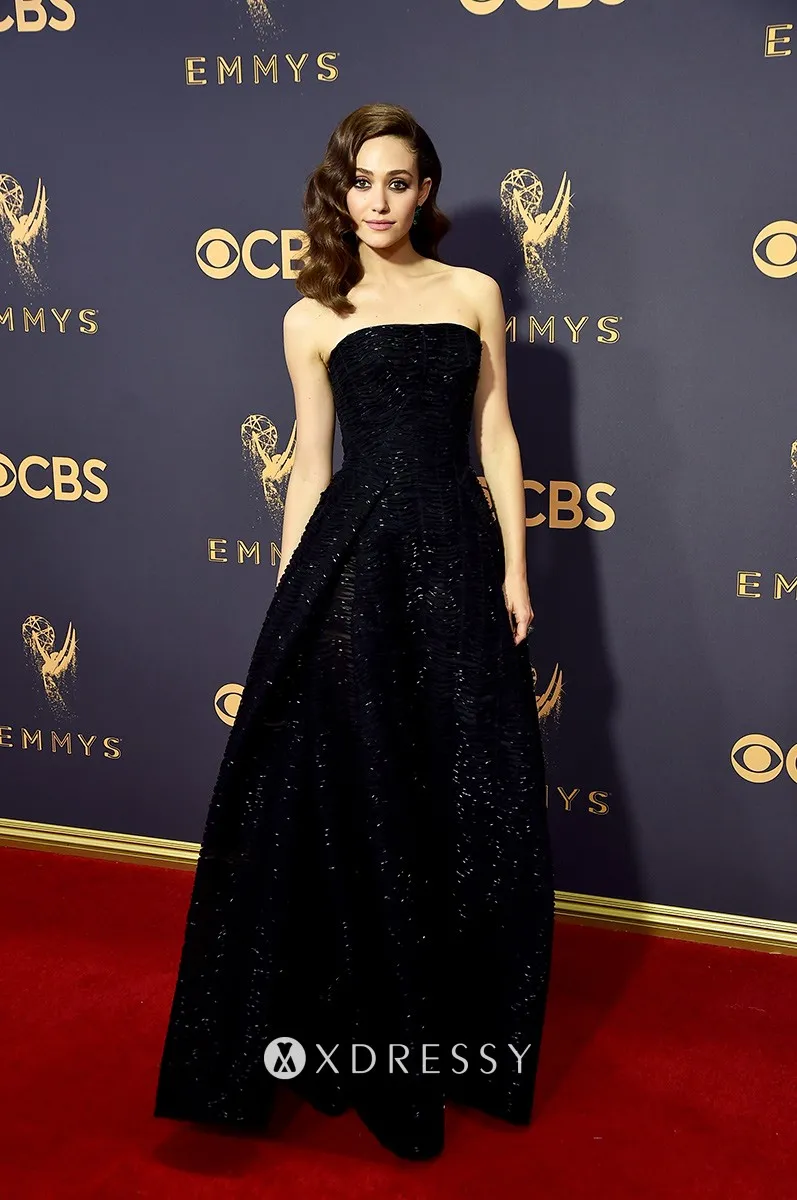 Emmy Rossum bedazzled black sequin long celebrity prom dress Emmy Rossum bedazzled black sequin long celebrity prom dress