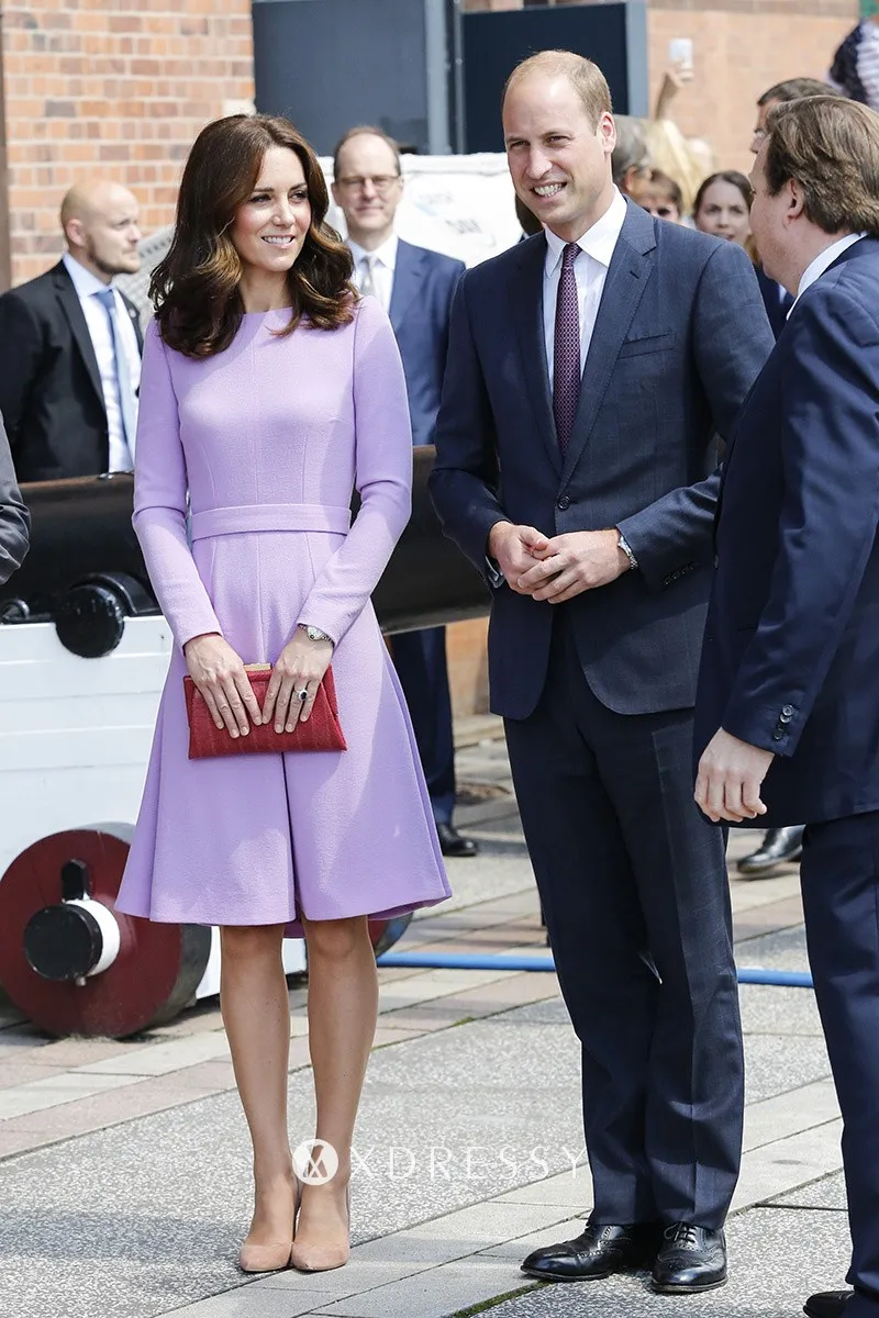 Kate Middleton Lilac Long Sleeve Short Party Dress - Xdressy