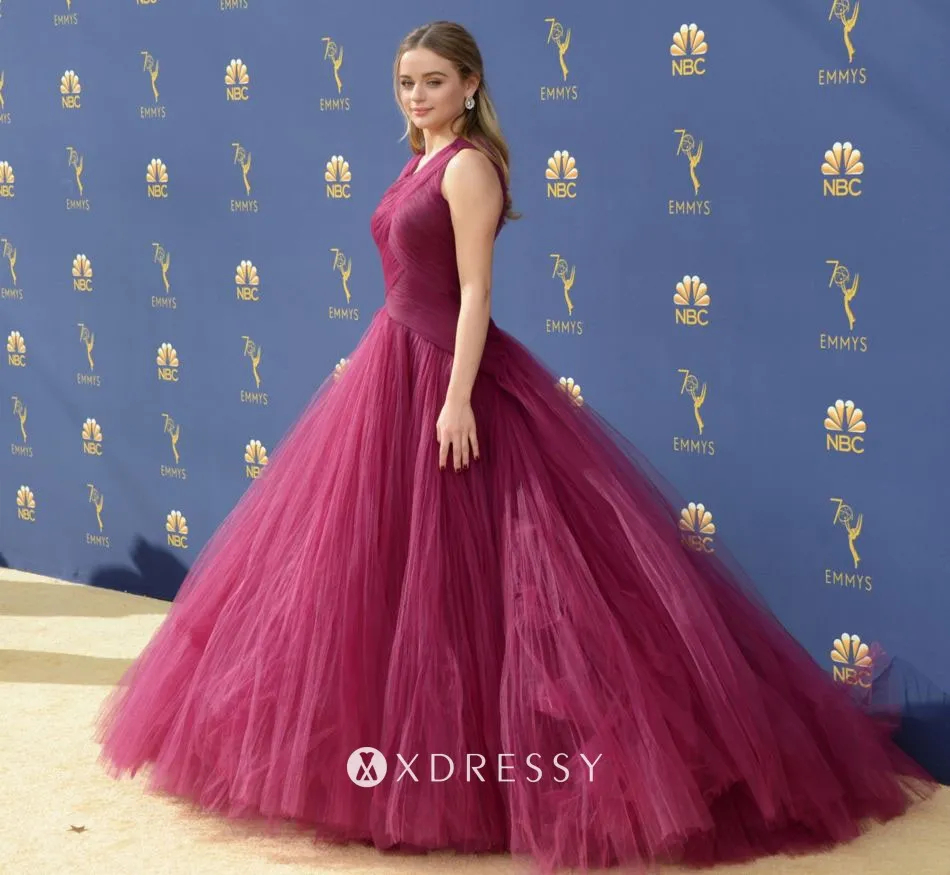 Joey King plum tulle red carpet ball gown at Emmys 2018
