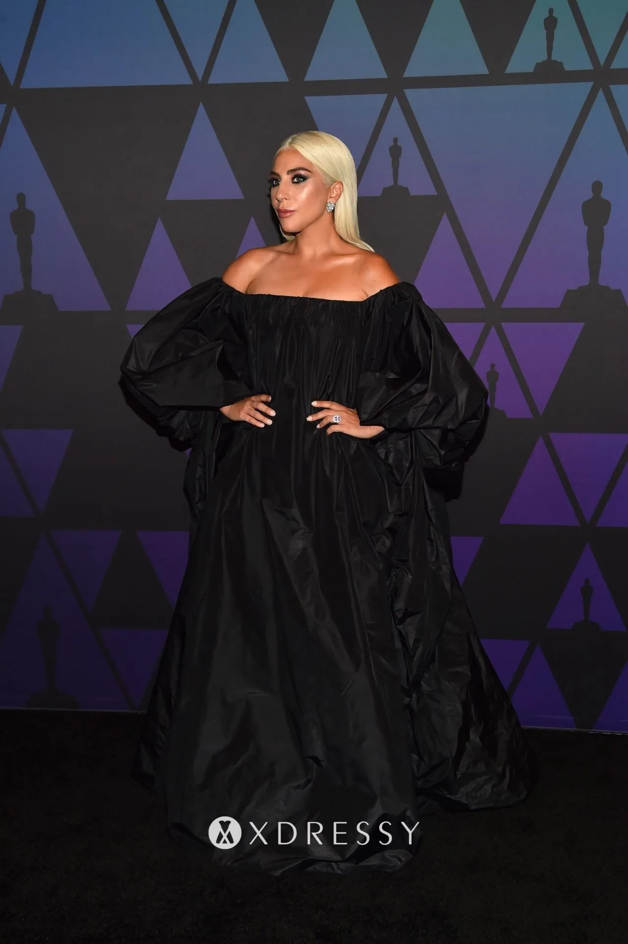 Lady Gaga black off the shoulder long sleeve gown Lady Gaga black off the shoulder long sleeve gown