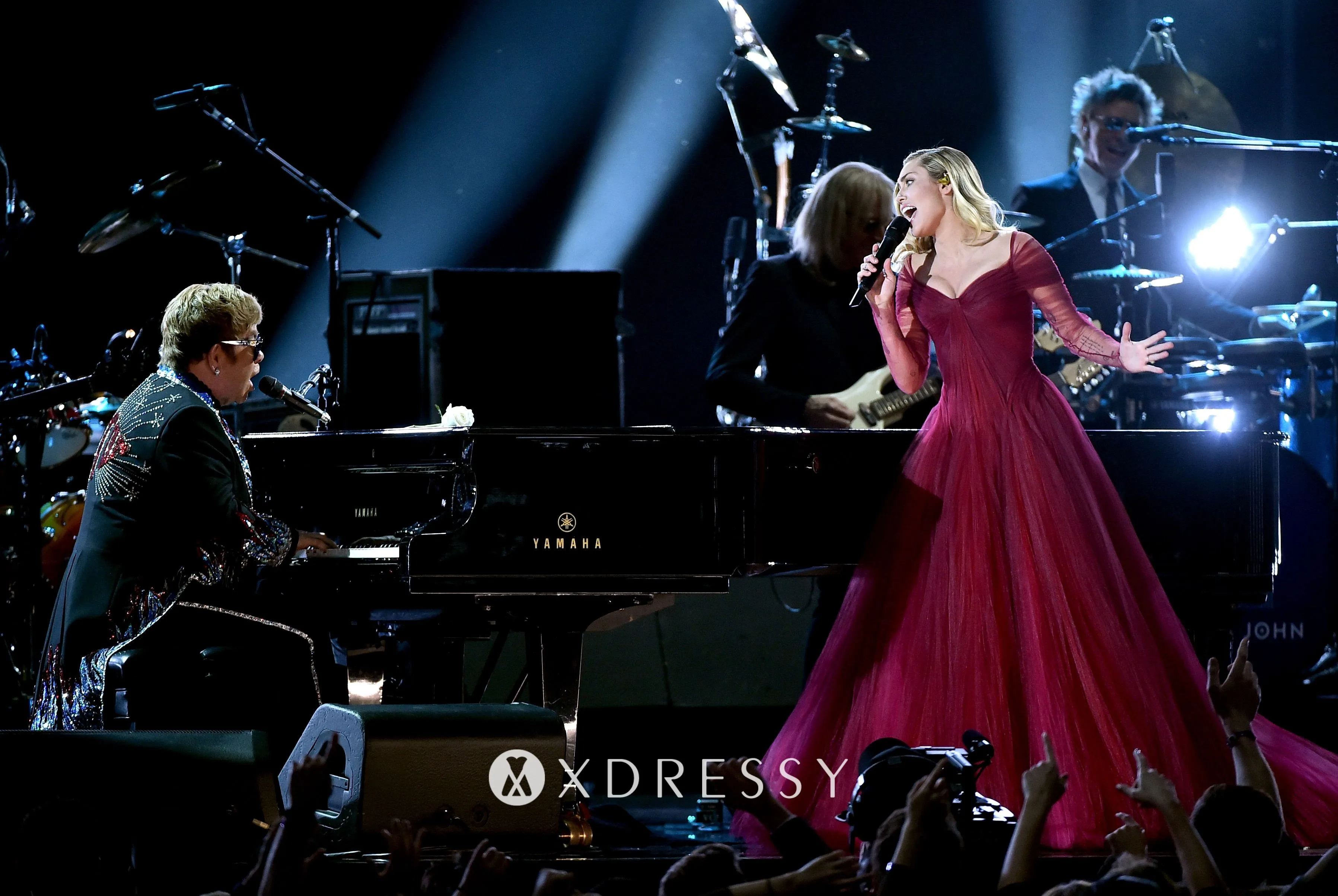 Miley Cyrus wine dress at Grammys 2018 Performance