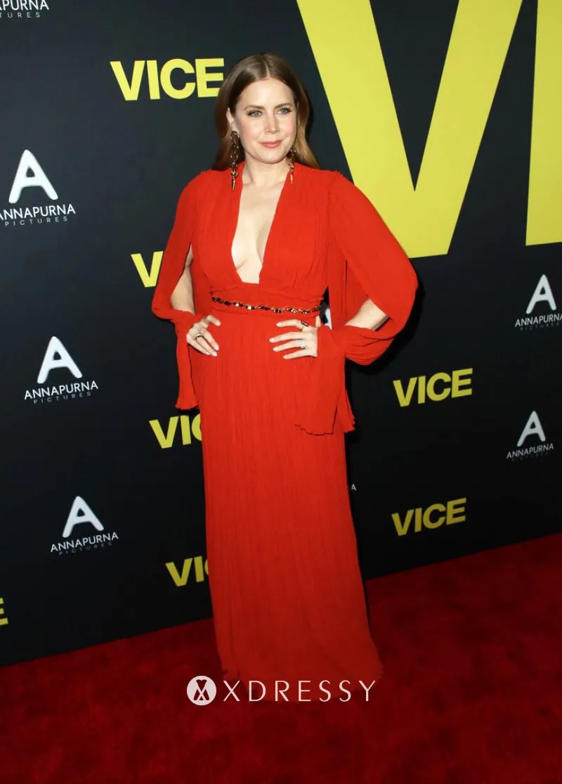 Amy Adams Red Sleeved Evening Dress Vice Premiere Xdressy(01)