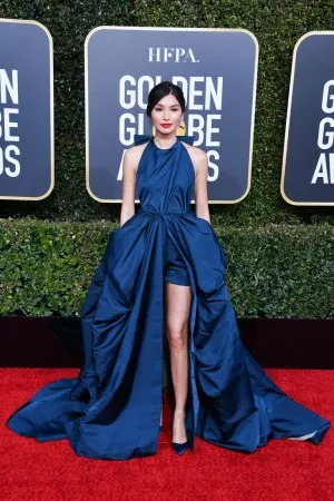 Gemma Chan in a stunning ink blue gown at 2019 Golden Globe Awards red carpet