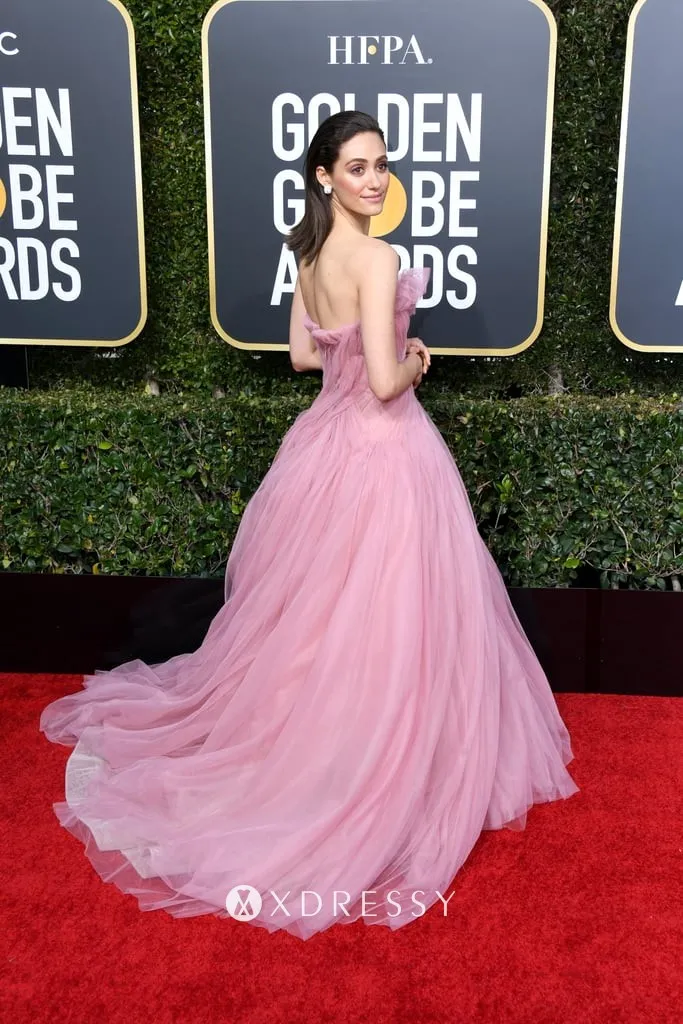 Emmy Rossum pink tulle prom gown on 2019 Golden Globe Awards red carpet Emmy Rossum pink tulle prom gown on 2019 Golden Globe Awards red carpet