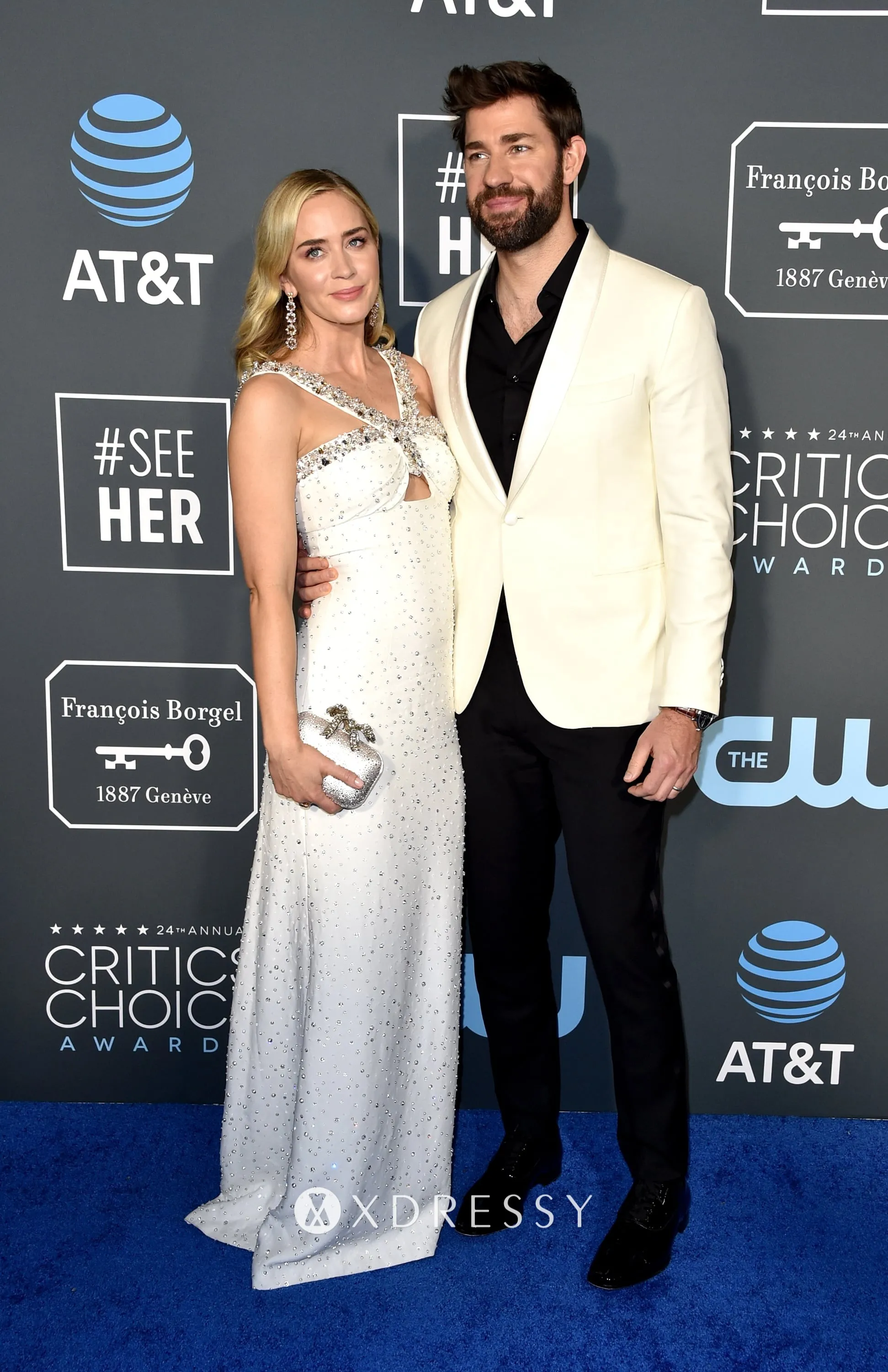 Emily Blunt beaded white dress 2019 Critics Choice