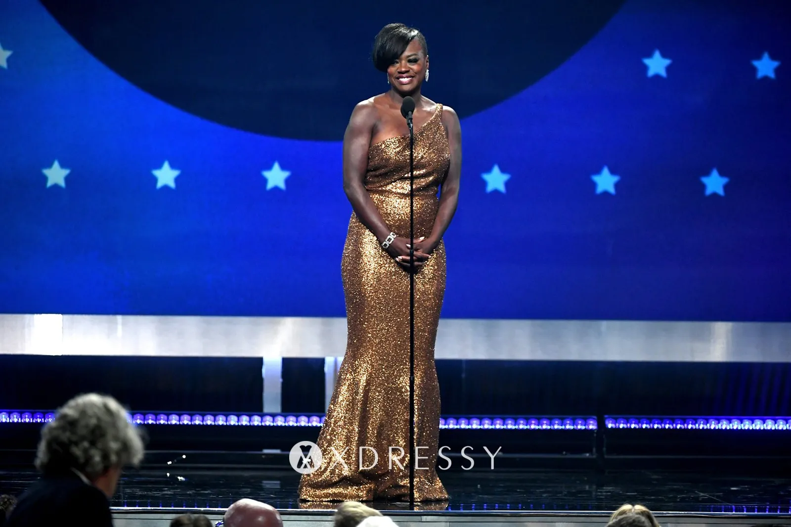 Viola Davis gold sequin one shoulder mermaid long prom dress Viola Davis gold sequin one shoulder mermaid long prom dress