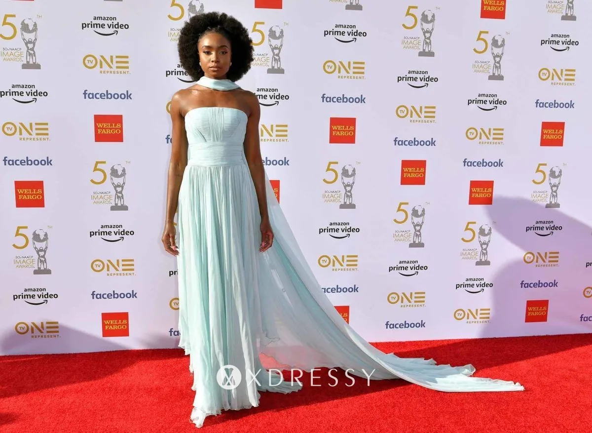 Kiki Layne light blue chiffon long dress at 2019 NAACP Image Awards Kiki Layne light blue chiffon long dress at 2019 NAACP Image Awards