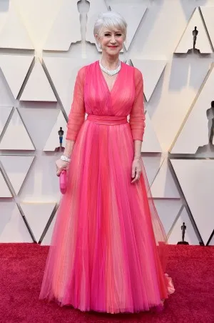 Helen Mirren pink tulle formal dress on Oscar 2019 red carpet