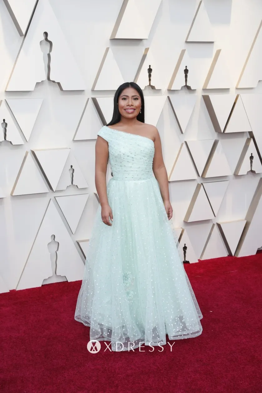 aqua glitter tulle one shoulder long A line celebrity formal dress aqua glitter tulle one shoulder long A line celebrity formal dress